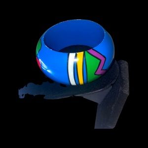 Wood vintage hand painted bracelet (bangle)